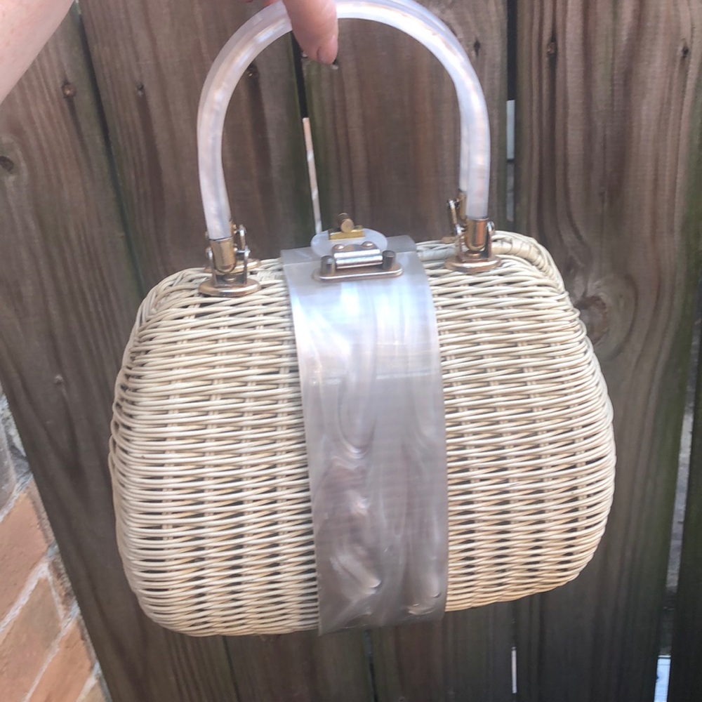 Vintage wicker and white/clear lucite handbag